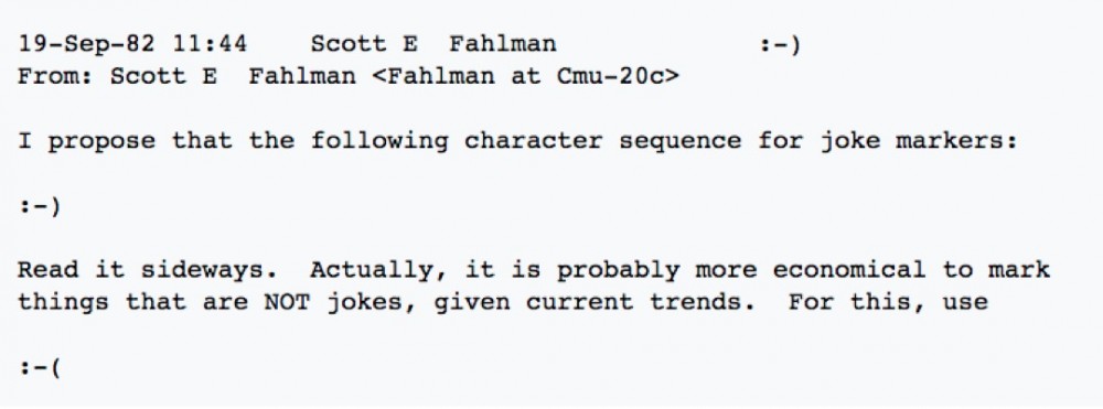 prima email emoticon 1982 Scott Fahlmann